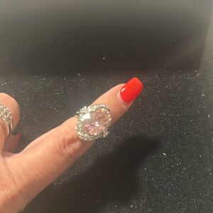 Pink Gemstone ring with CZ surrounding it